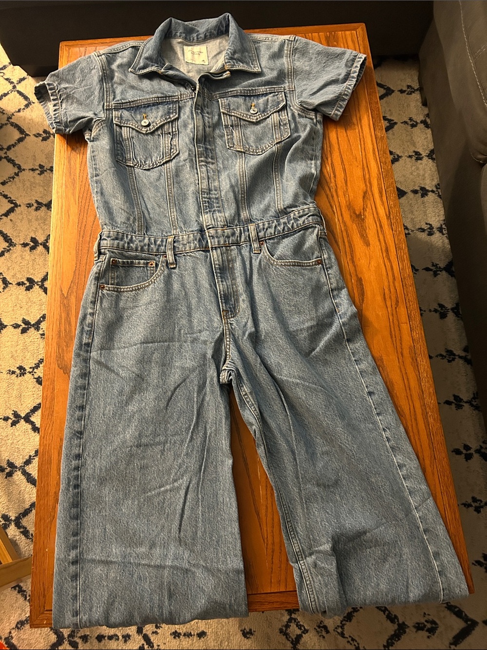 Abercrombie and Fitch Denim Short Sleeve Jumpsuit - Light Blue